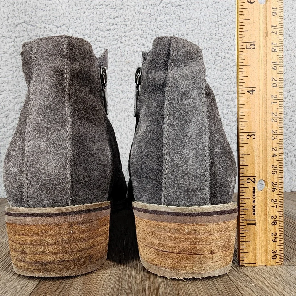 Blondo Waterproof Suede Ankle Booties‎ Side Zip Wooden Heel Women Size 9M Gray